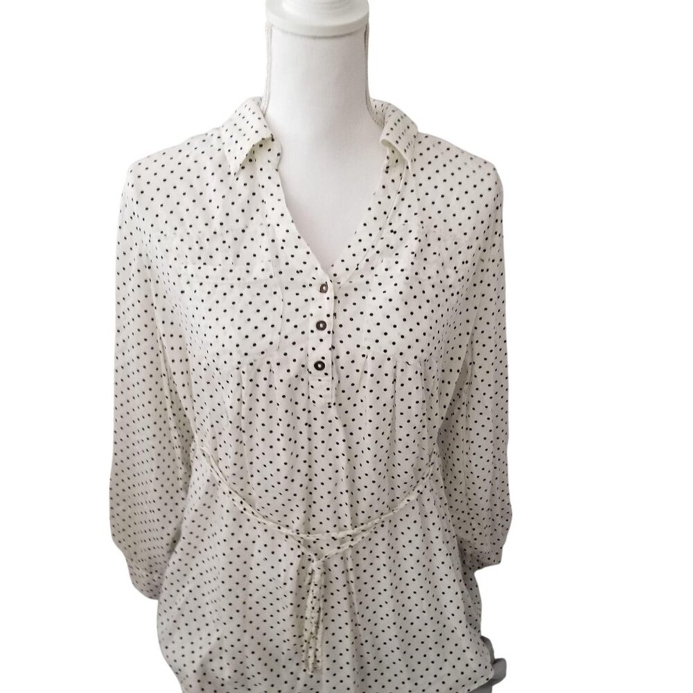 Motherhood Maternity Polka Dot Button-Front Blouse S White & Black